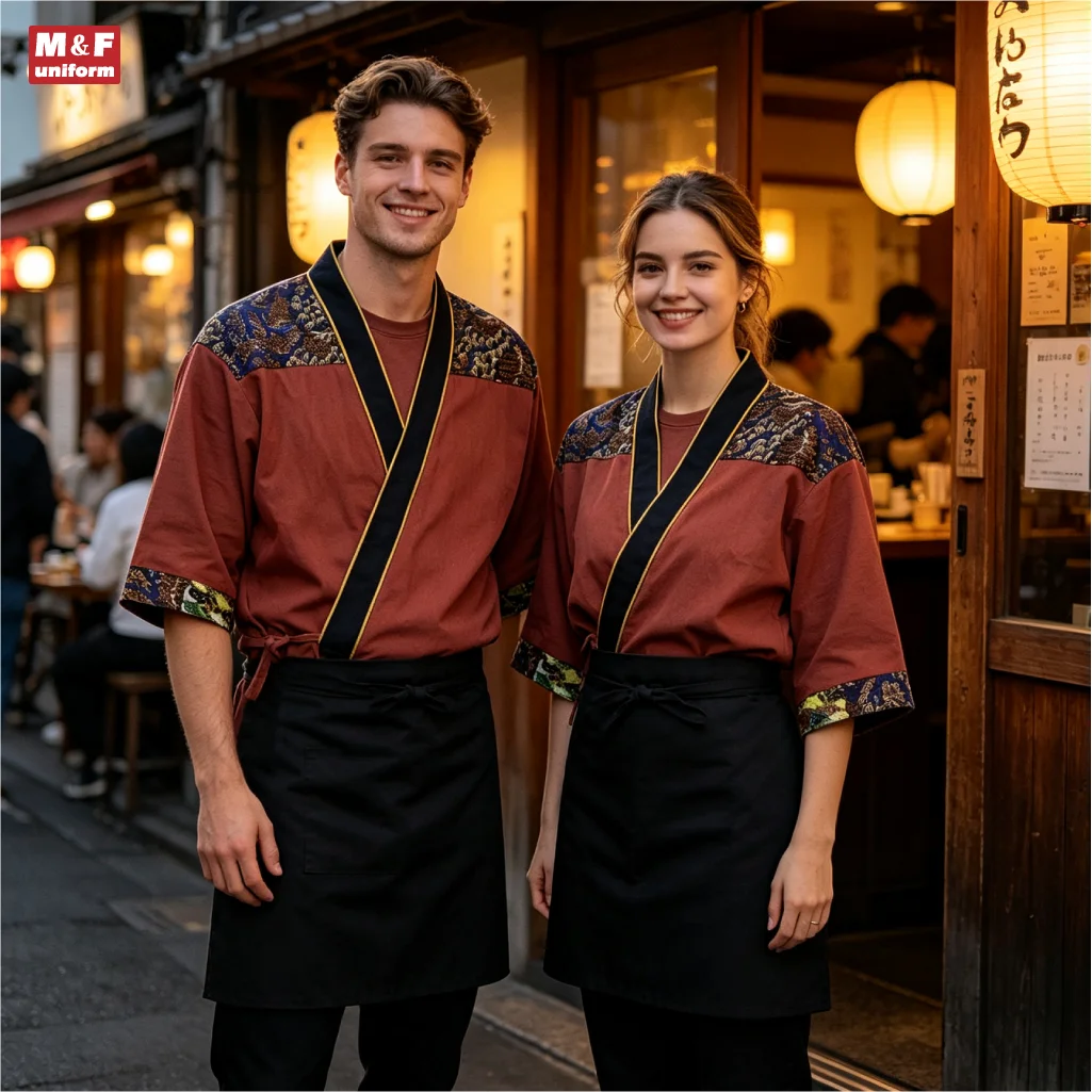 Japanese Ukiyo-e Workwear Uniforms Creative Designer Japanese Restaurant Bistro Waitstaff Hanfu Style Men Women Service Attire