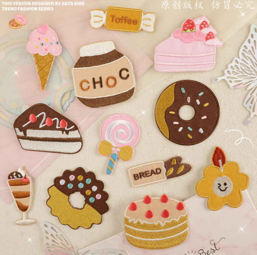 10 Pcs Cake Doughnut Embroidered Patches Stick On Clothing Hat Bag Shoe Repair Material Phone Gift Box Decor DIY Accessory