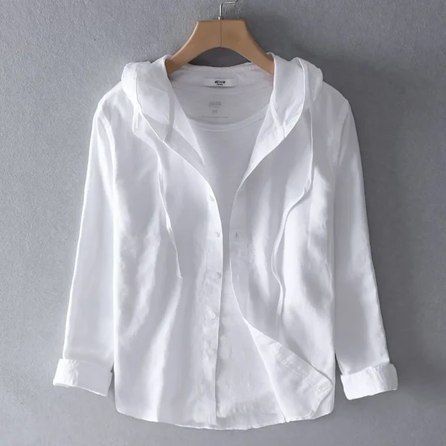 summer hooded long sleeve Linen Shirt men s thin loose fashion cotton linen shirt clothing shirts for men AliExpress 200000343