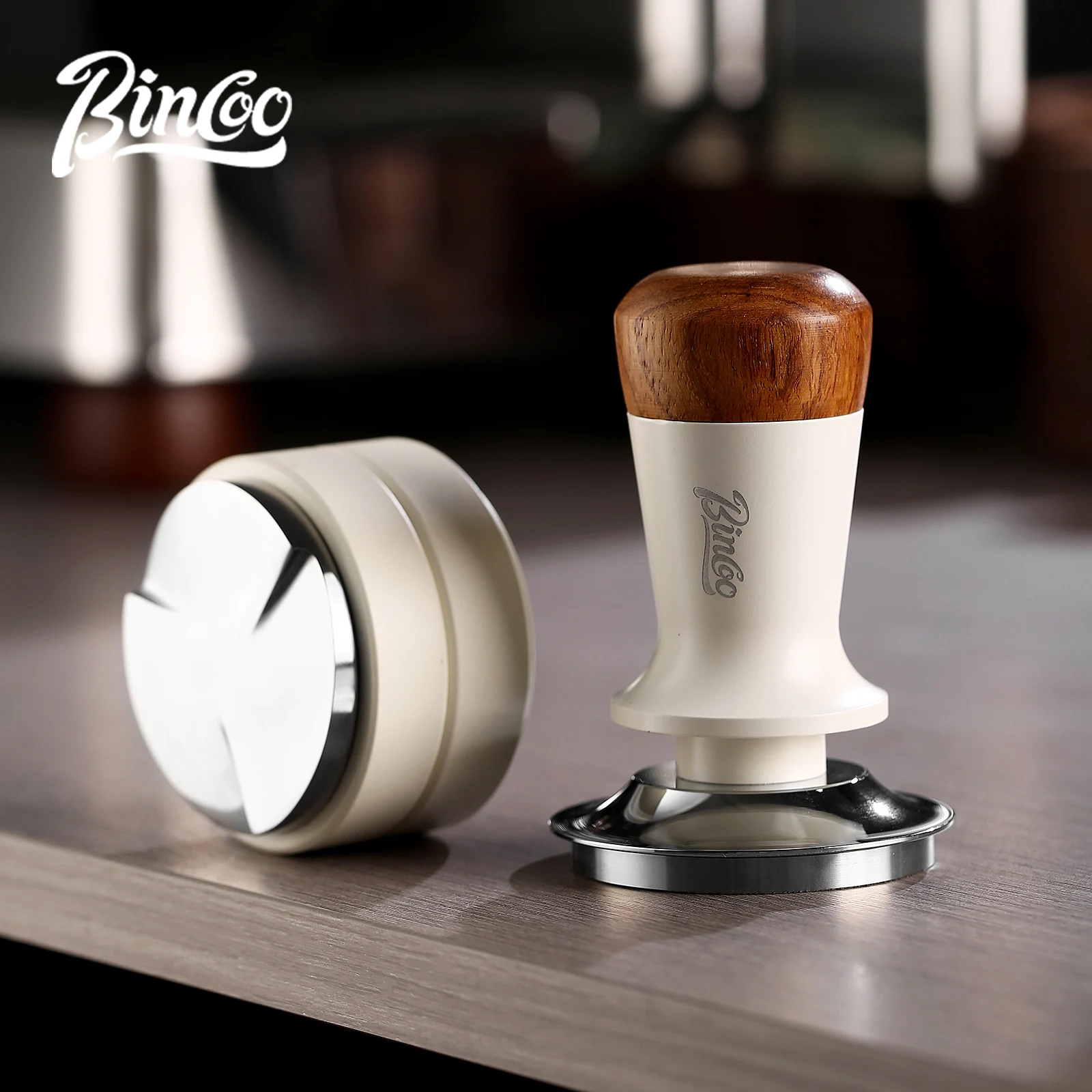 Bincoo Pro Constant-Force Tamper , 51/58mm Precision Fit, 30LB Consistent Pressure,  Espresso Pressing Station Walnut Work Stand