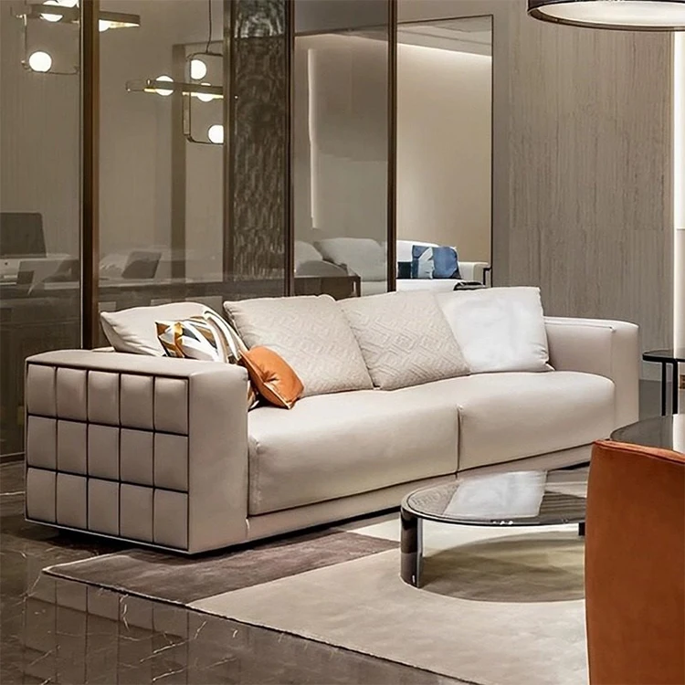 &Contemporary Light Luxury Sectional Living Room Sofa Set High-end Villa Leather Sofas Furniture