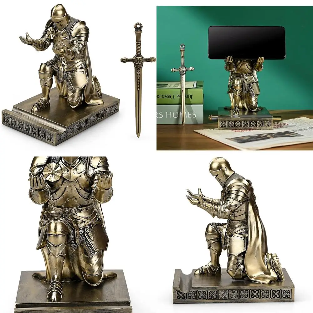 

Бронзовая статуя рыцаря: декоративная подставка для ручек и подставка для телефона для офиса и дома