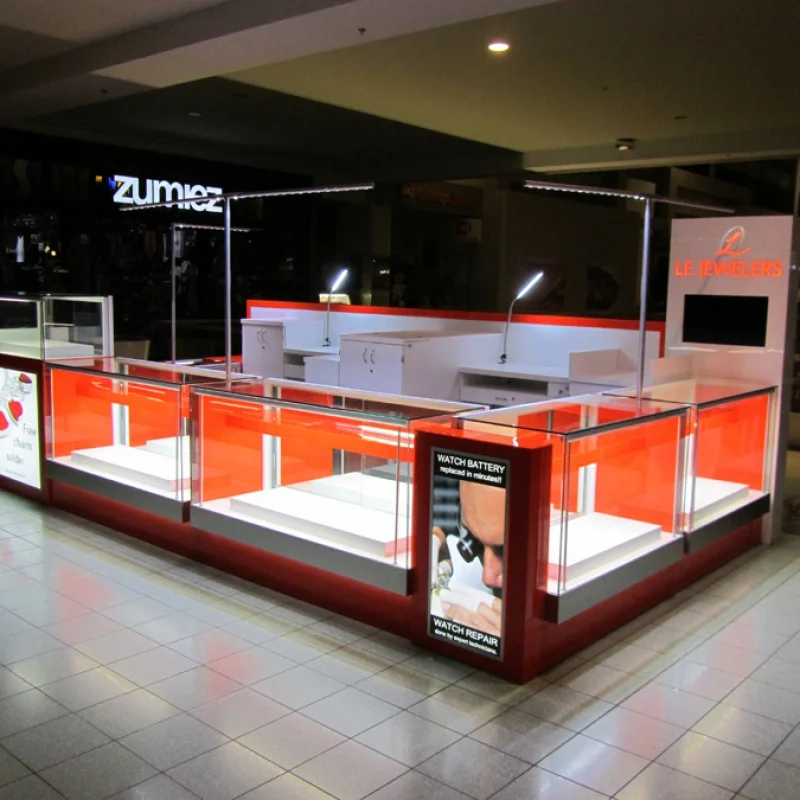 custom，High End Modern Watch Retail Store Glass Display Showcase Jewelry Counter Cabinets Watch Kiosk for Shopping Mall