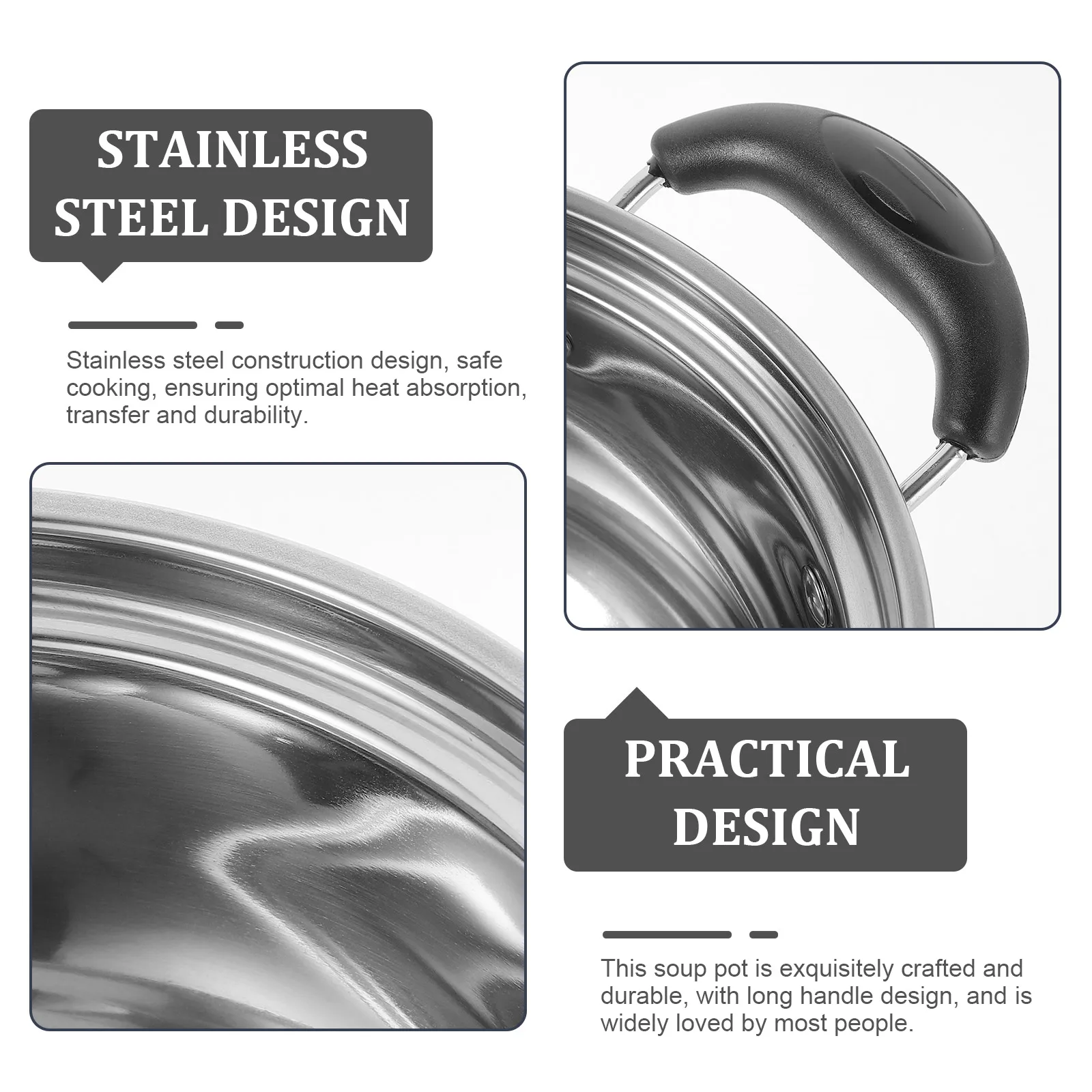 

Stainless Steel Soup Household Stockpot Double Handles Heat Resistant Kitchen Cookware For Soup Stew Milk Large Capacity