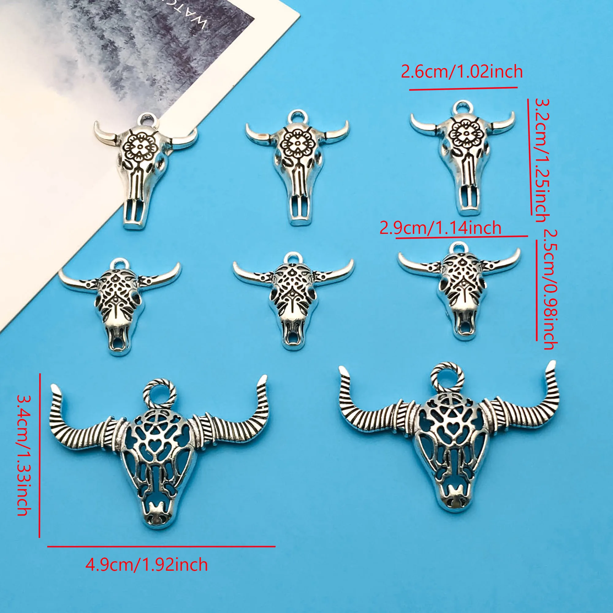 10pcs Antique Silvery Eid Al-Adha Bull Head Horn Charm Alloy Cartoon Animal Pendants For DIY Jewelry Making Crafting Accessory