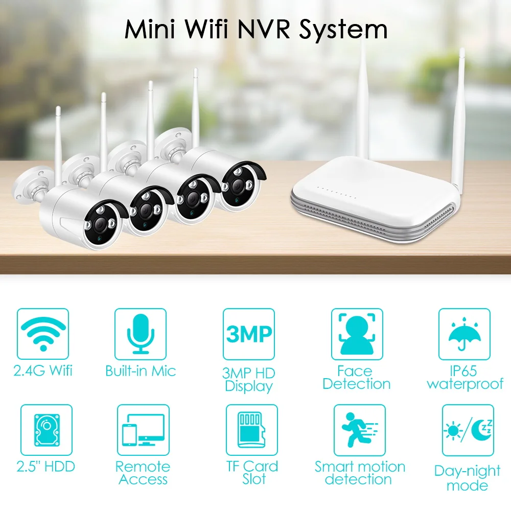 BESDER 8CH Wireless CCTV System 3MP WiFi IP Camera AI Face Detection Mini NVR CCTV Kit Infrared Night Vision Video Surveillance