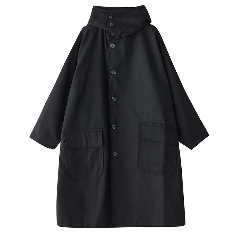 Płaszcz damski NYFS 2025, nowy jesienny, japoński, luźny, plus size, wiatrówka z kapturem, długi rękaw, długi trencz