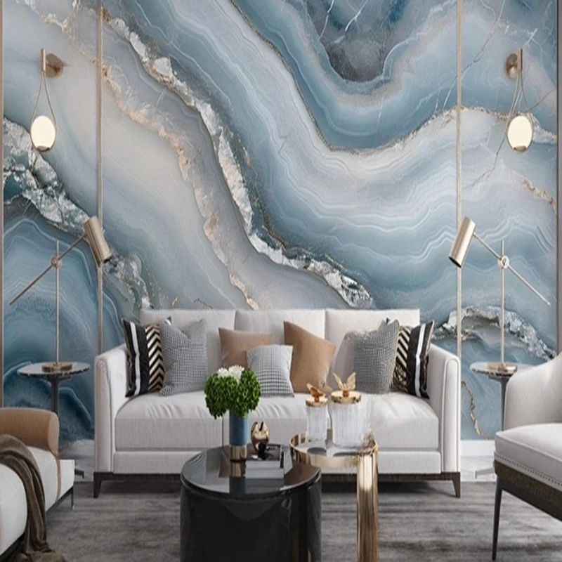 

Настенная роспись на заказ, синие абстрактные мраморные обои, современные 3D стерео прихожая, гостиная, спальня, офис, настенный художественный декор, фон