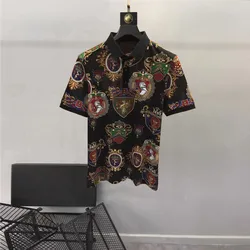 European and American men's wear summer 2022 new  Short sleeve lapel black palace vintage print  Fashion cotton T-shirt