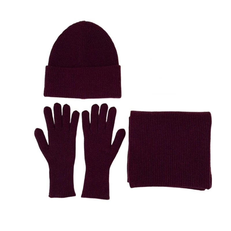 3pcs Warm Knitted Hat and Neck Scarf Gloves Set Breathable Acrylic Fibre Winter Accessories All Season Unisex Gear Y166