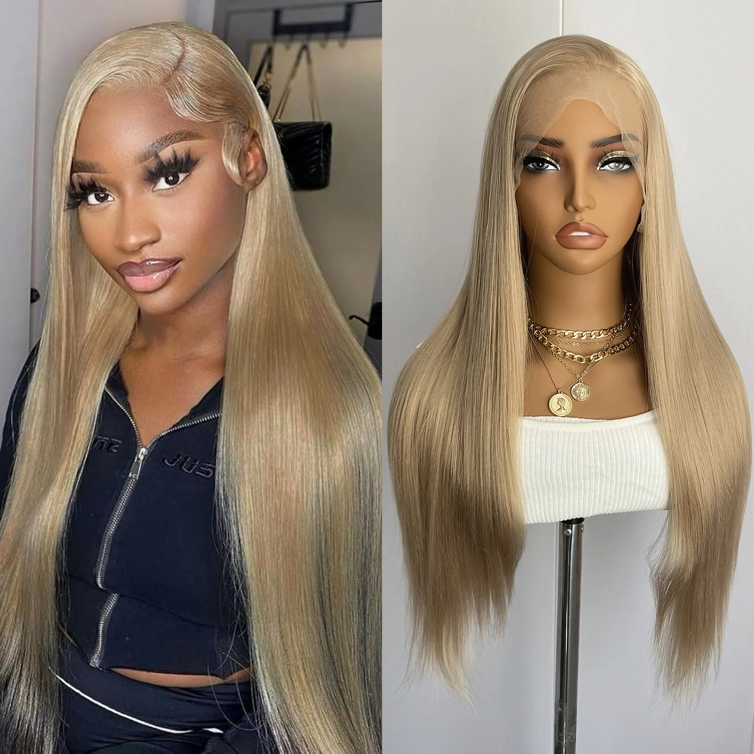 

Длинный парик из синтетических волос цвета пепельного блонда, прямой, шелковистый, с кружевной передней частью 13x4, термостойкий, для повседневного использования.