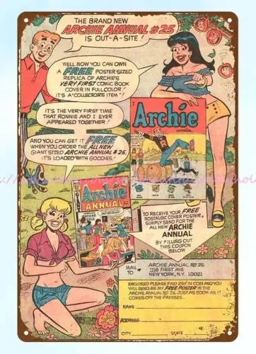 interiors by design 1973 comic book ad Archie Annual metal tin sign