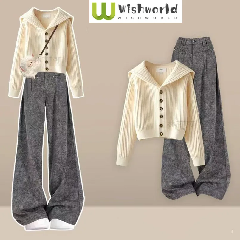 

Spring and Autumn Korean Style High-end Fashionable Top+high Waist Slimming Casual Pants Two-piece Set