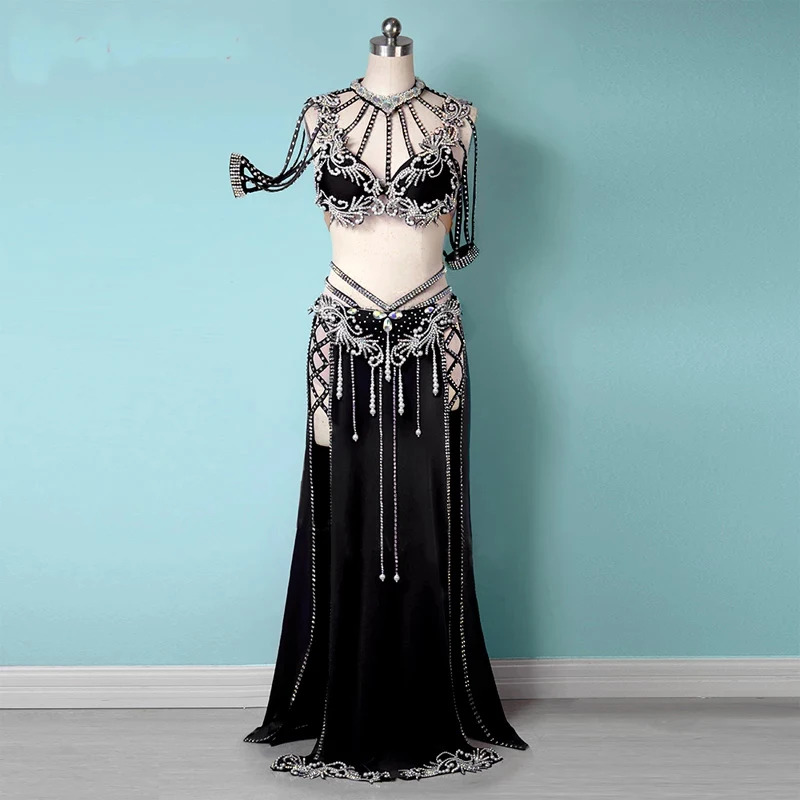 Belly Dance Suit Diamond-Studded Bra Split Long Skirt Performance Clothing High-end Custom Woman Child Competition Clothes Set