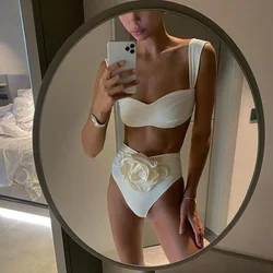 Two-Pieces Women Floral Lace Up 2023 Push-Up Padded Bra White Bikini Set Swimsuit Swimwear Bathing Suit Beachwear Biquini