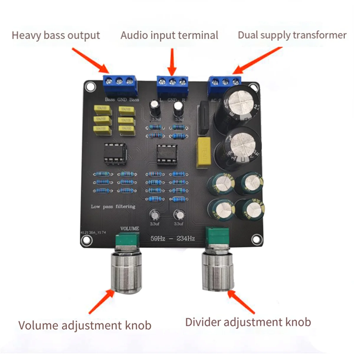 Y06A 59Hz-234Hz Low-Pass Filter Super Bass Crossover Board AC9V-12V Dual NE5532 Crossover Point Continuously Adjustable