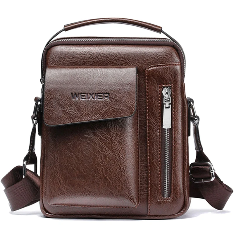 Weixier-Bolso de mensajero Vintage de 2 piezas para hombre, bandolera de cuero Pu, bolsos Retro con cremallera (marrón claro y marrón oscuro)