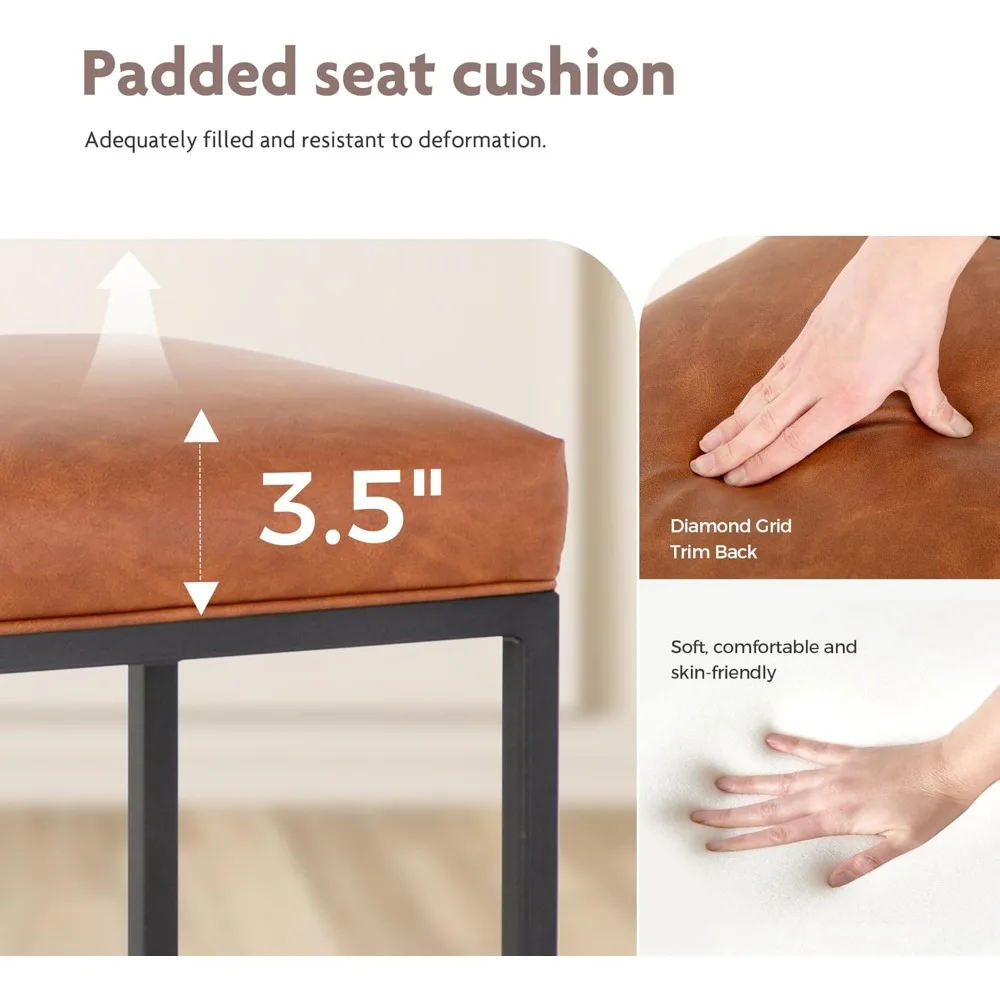 24 Inch Counter Height Bar Stools Set of 3, Upholstered Barstools for Kitchen Island with Faux Leather Cushion