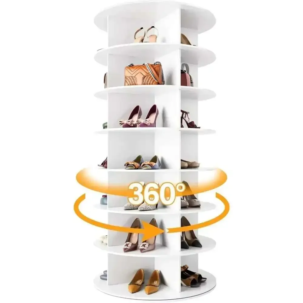 Shoe Rack 7-Tier Spinning, Free Standing Rotating Tower 360°, Easy To Assemble, Space-Saving,White Easy To Clean Shoe Cabinet