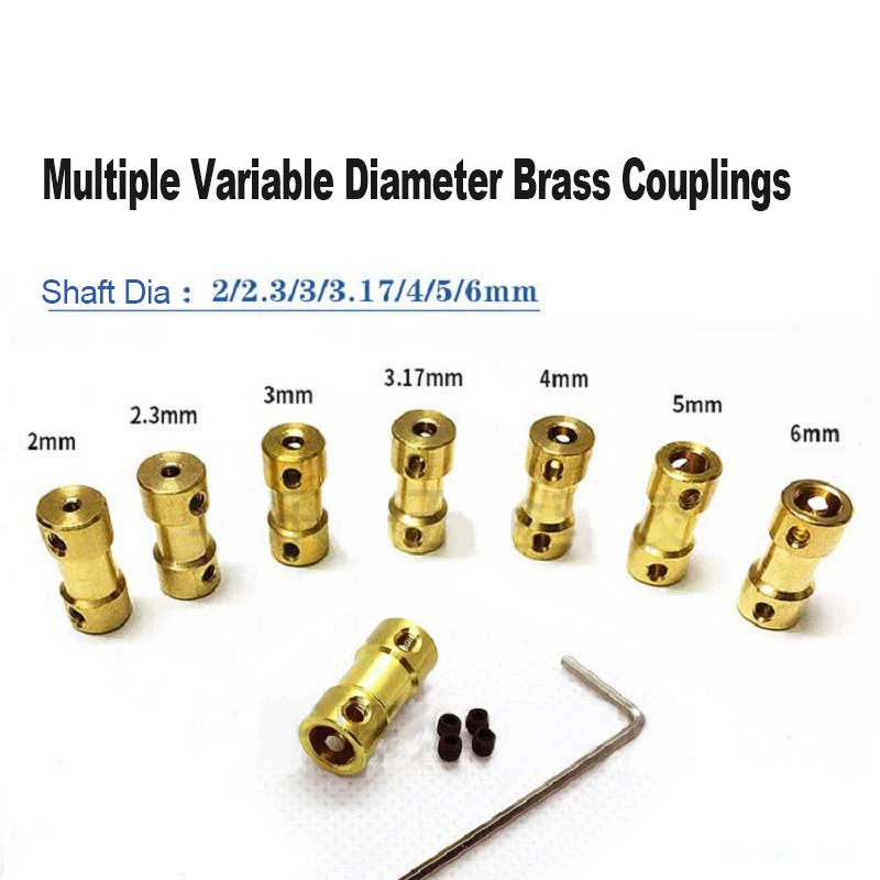 1Pcs 2mm/2.3mm/3mm/3.17mm/4mm/5mm/6mm Brass Couplings Transmission Components Motors Car Models Shafts Metal Extension Connector