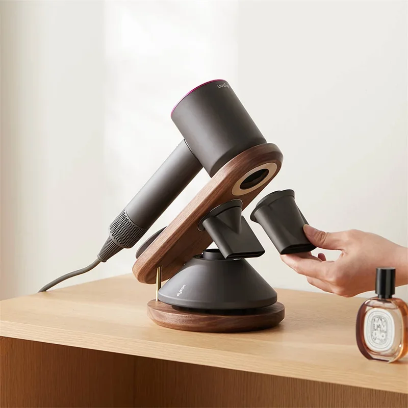 Wall Mount Hair Dryer Holder for Dyson Supersonic Hair Dryer Storage Rack Walnut Beech Wood Hair Dryer Bracket Bathroom Decor