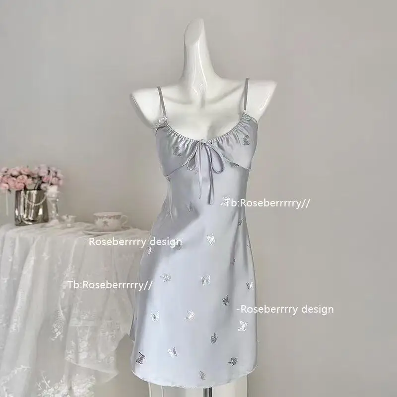Hot New Sexy Girl Pure Desire Wind Sleeping Skirt 2026 Summer Ice Silk Cool Thin Edition with Chest Cushion Sleeping Skirt Robe