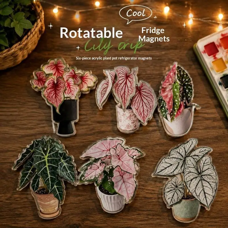 Realistic Leaf Mini Fake Plant Fridge Magnet Rotatable Design Cute Refrigerator Decor For Kitchen Household Desktop Decoration