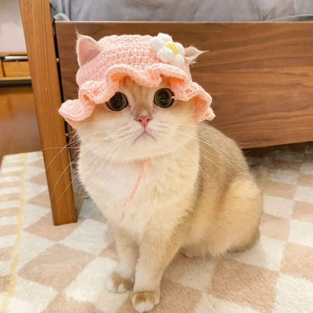 Handmade Cute Flower Cat Hat Cute Pet Hat Funny Cospaly Headgear Puppy Pet Cap Pet Headgear Cat Accessories Pet