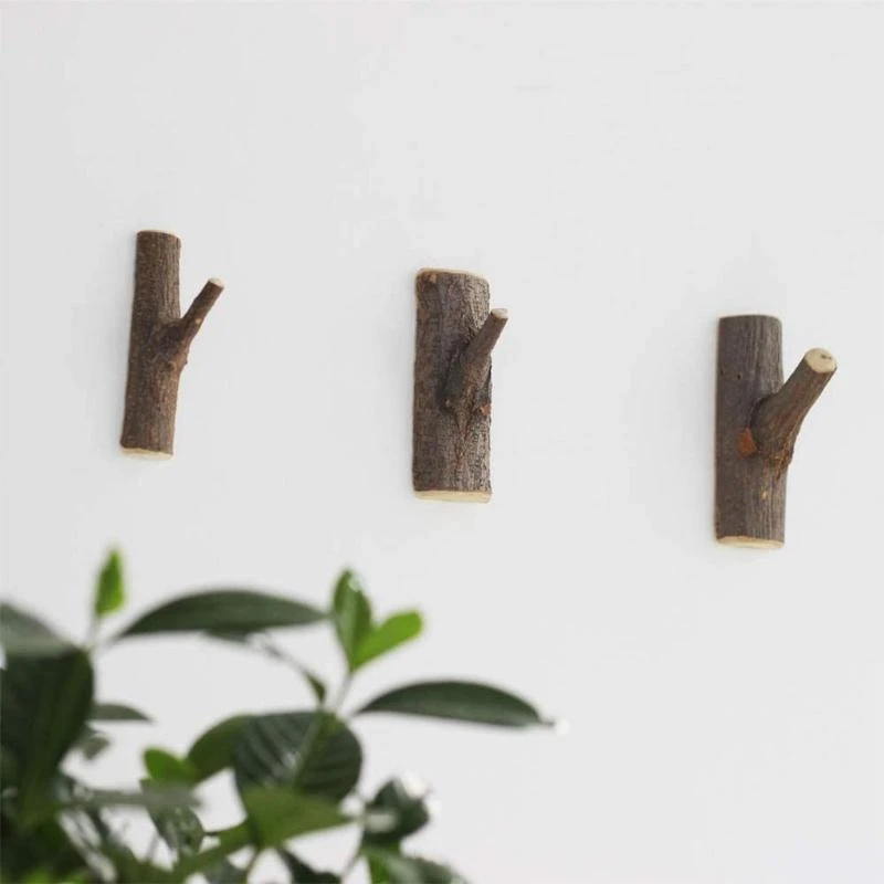 Vintage Tree Branch Wall Hook Rustic Decorative Wooden Adhesive Hooks for Key Holder Bag Hat Coat Rack Home Decoration