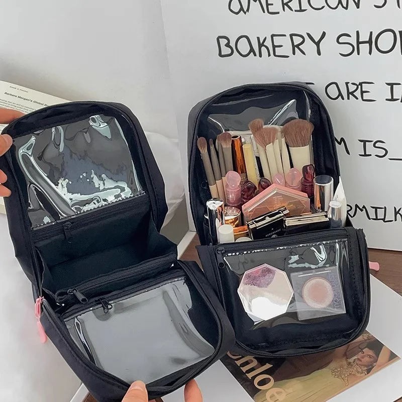 Stand-up Makeup Brushes Storage Bag Double Zipper Makeup Brushes Case Large Capacity Folding Makeup Brush Comestic Storage Pouch