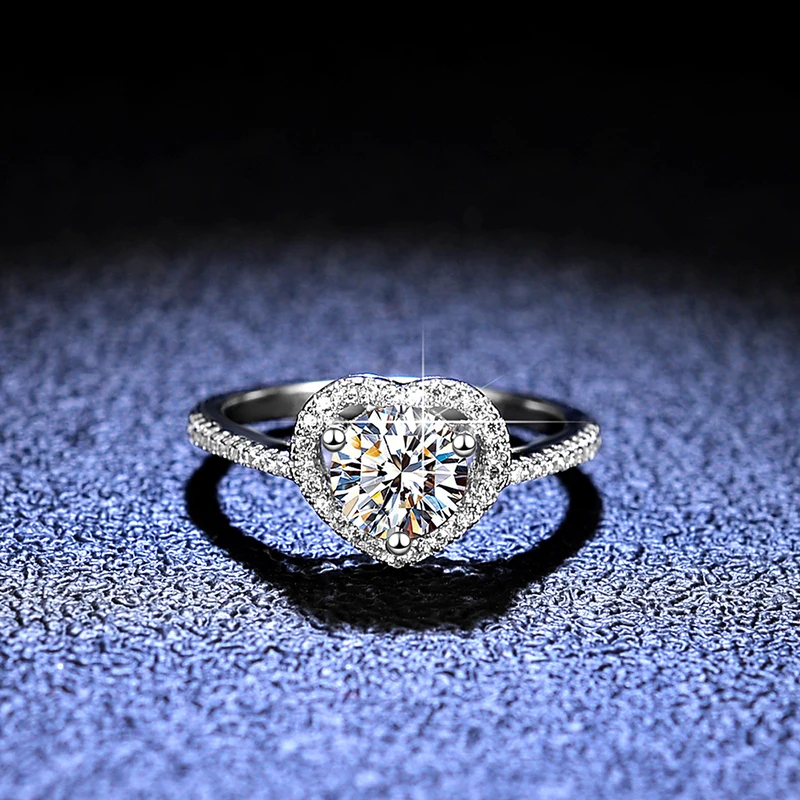 YINHED Romantic Heart Promise Engagement Ring for Women Original 925 Sterling Silver 1.0 Carat Moissanite D Color Fine Jewelry