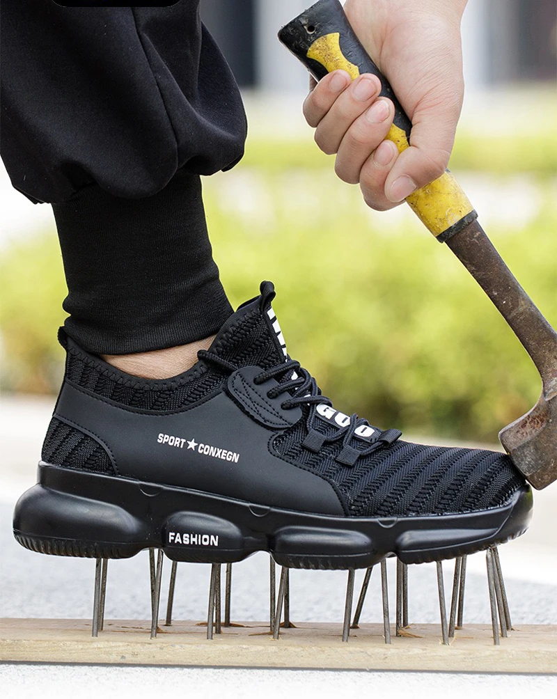 Men\'s breathable steel toe cap anti slip, wear-resistant, anti smashing, anti piercing safety construction site protective shoes