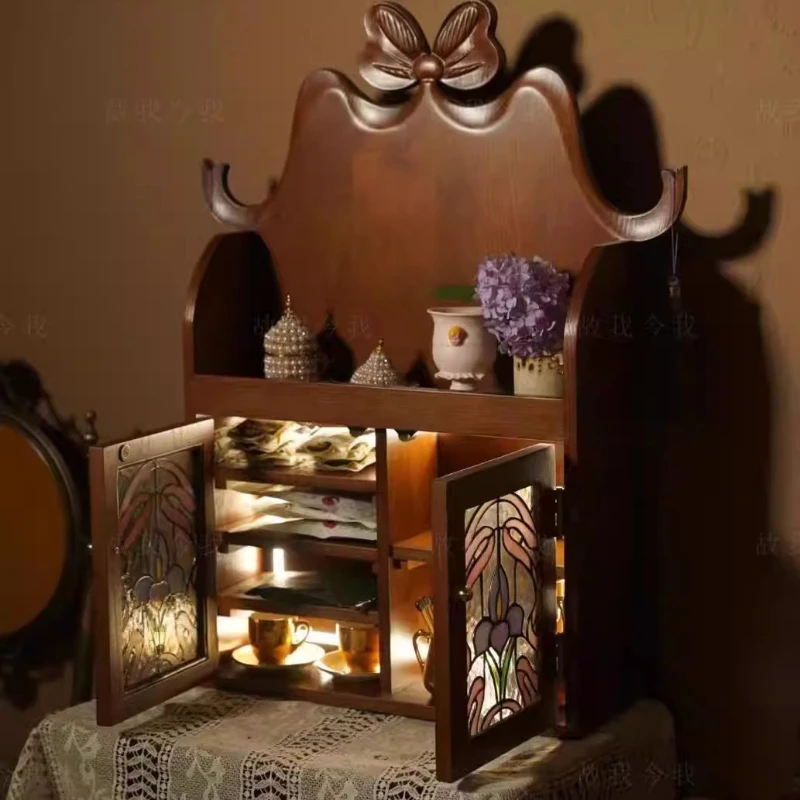 Solid wood storage multi-layer small tea cabinet, wall cabinet