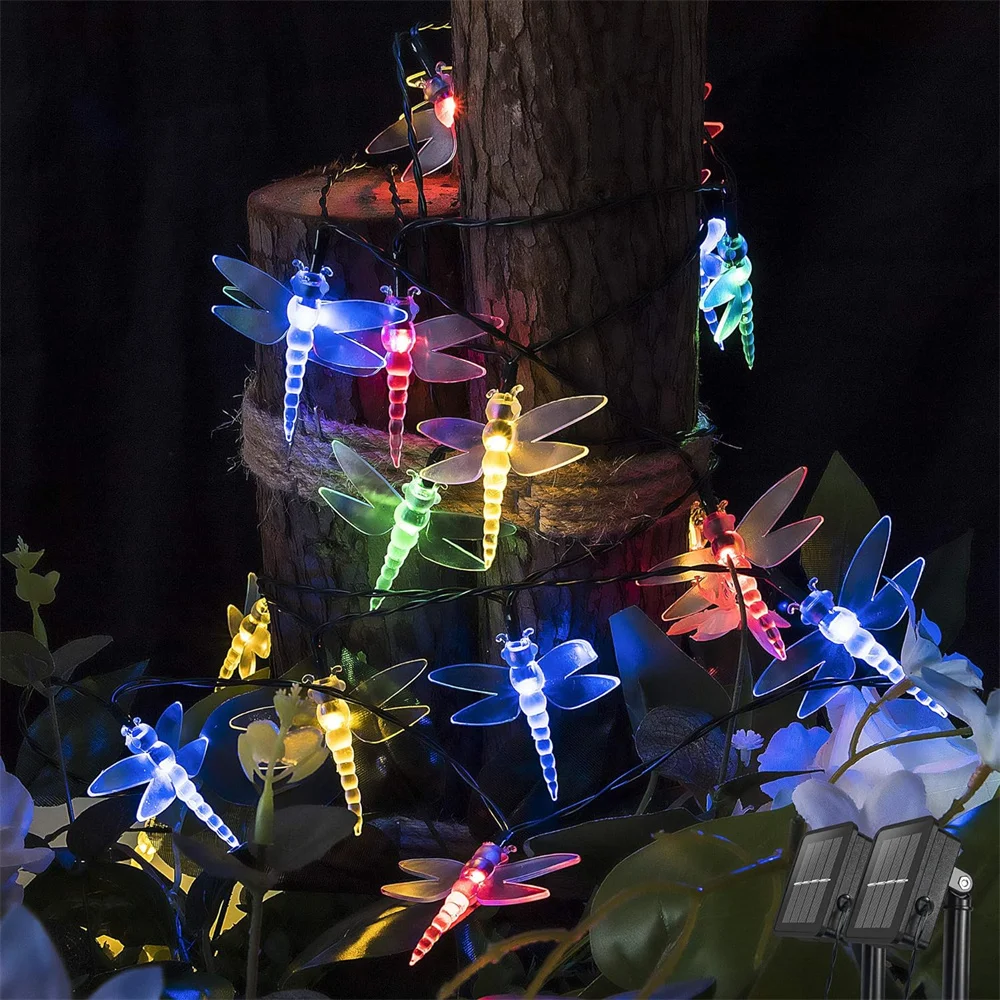 2024 Dragonfly Solar String Lights Outdoor LED Decorative String Lights 8 Modes Solar Powered Fairy Lights for Patio Garden 410