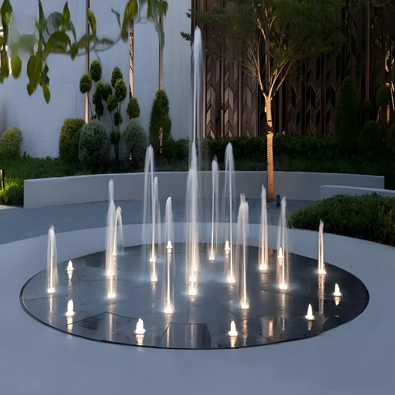 مشروع نافورة ضوء دريلاند دائرية تظهر نافورة المناظر الطبيعية المربعة لحمام السباحة