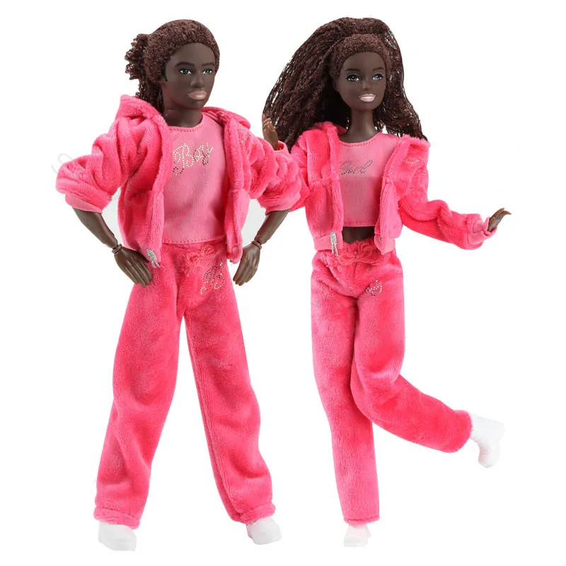 1/6 African Black Fashion Couple Doll Joints Movable 30cm Black Skin BJD Doll Casual Sportswear Suit Kids Play House Toy Gifts