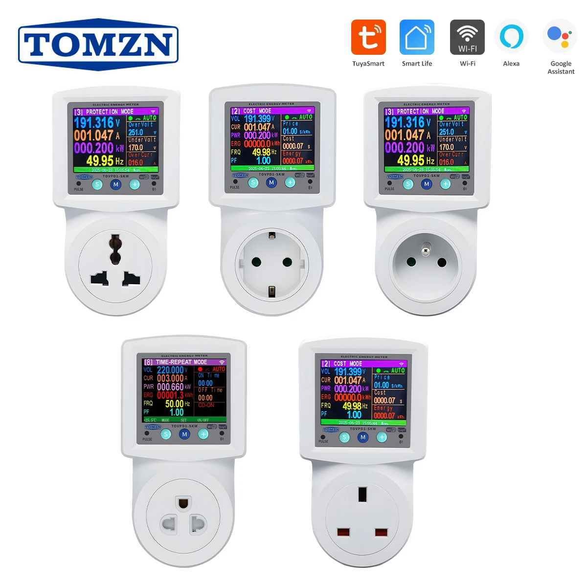 

SKW WIFI Smart Socket For Universal EU UK France Thailand 1-16A OVP OCP UVP Timer V-I-Hz-kW-kWh-PF Display Bluetooth Prepayment