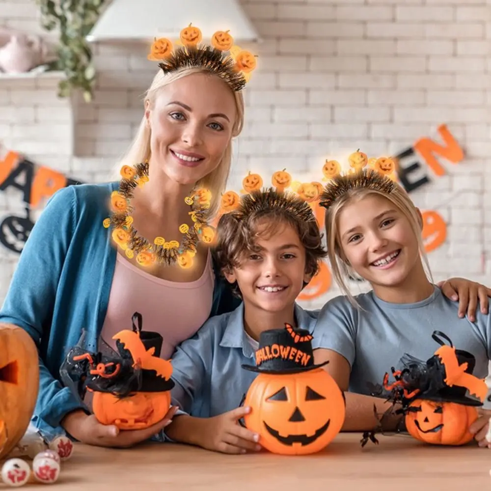 

Cute Ghost Halloween LED Pumpkin Headband Lights Flashing Funny Face Ghost Hair Hoop Tassel Plastic Funny Hair Bands Party