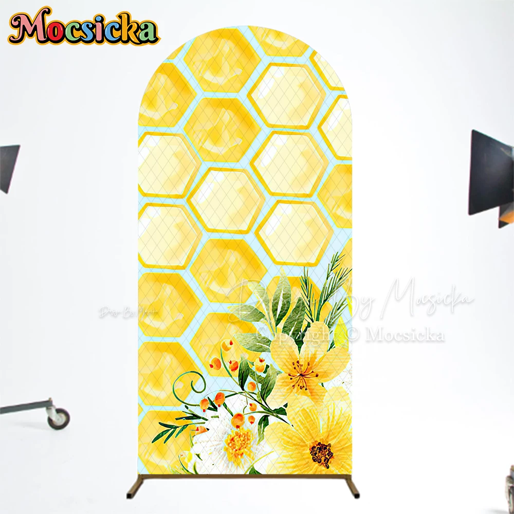 Mocsicka アーチカバー背景ベビーシャワー写真ハッピーバースデーパーティーアーチ型背景イエローハニーオレンジフラワー結婚式の装飾