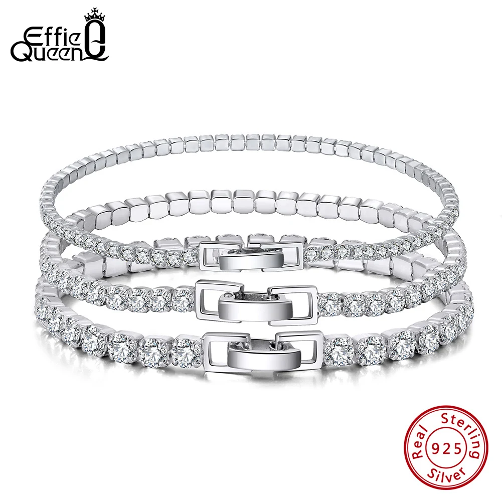 

Теннисный браслет EFFIE QUEEN 2/2,5/3/4 мм из стерлингового серебра 925 пробы с фианитами для женщин и мужчин, сверкающее украшение для вечеринок, подарок SB61