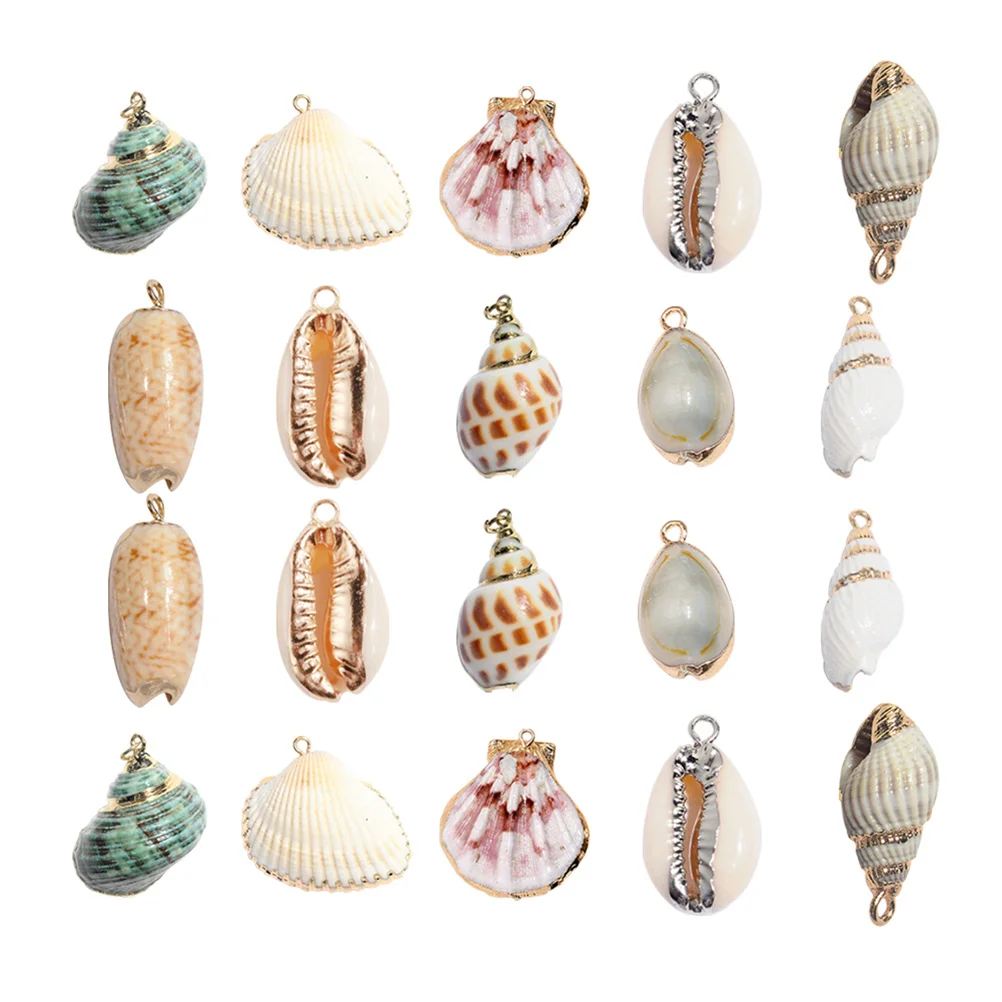 20Pcs Natural Shell Jewelry Accessories Gold-Rimmed Mixed Conch Types for DIY Earrings Necklace Party Use Shell Ornaments