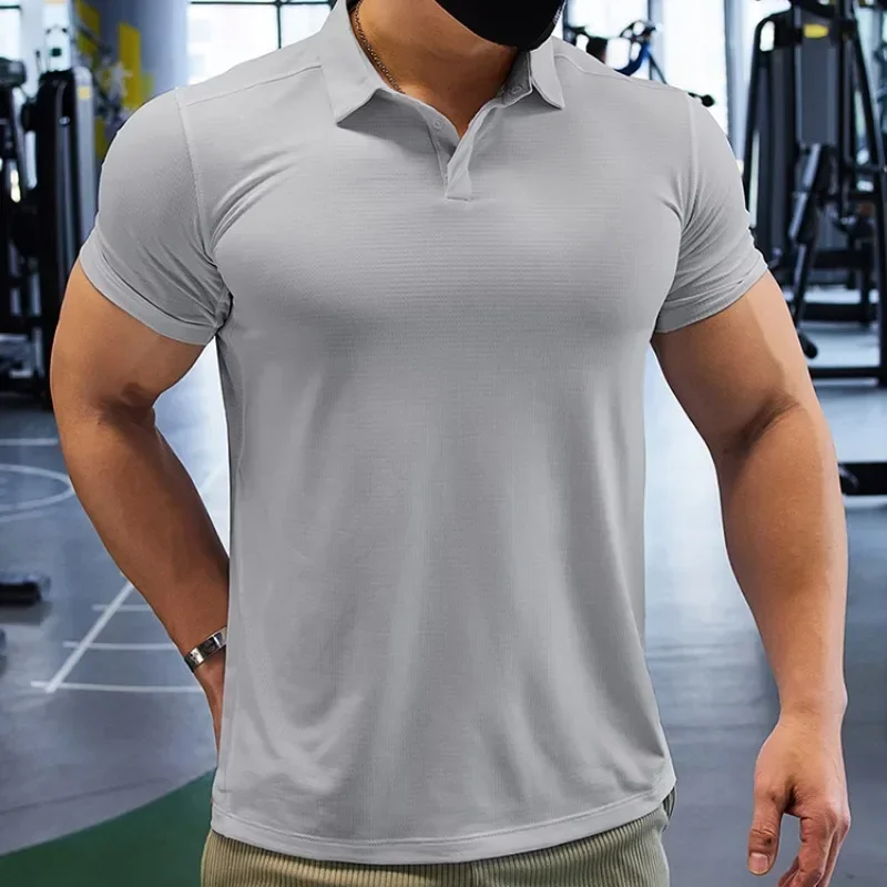 Men Short Sleeve Running T-shirt Outdoor Fitness Muscle Fit Shirt for Male Gym Jogging Sports Tops Tennis Elastic Breathable Tee