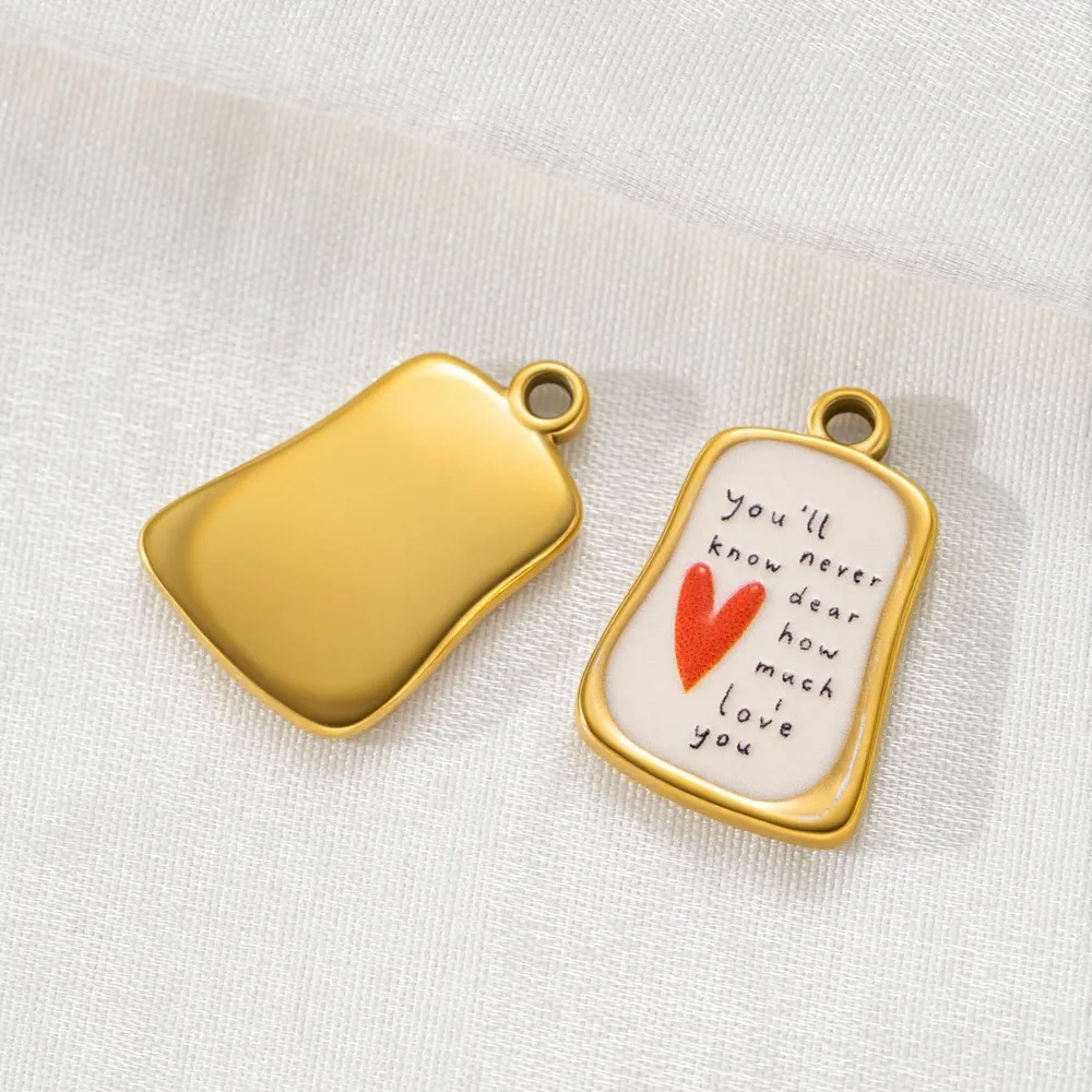 2pcs Italian Words Love Ceramic Charms Geometric Round Enamel Stainless Steel Pendants For DIY Necklace Bracelet Women Jewelry view 3