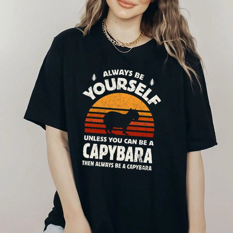 Hot Capybara Print T-Shirt Loose Short Sleeve Harajuku Casual Tops Women T-Shirt