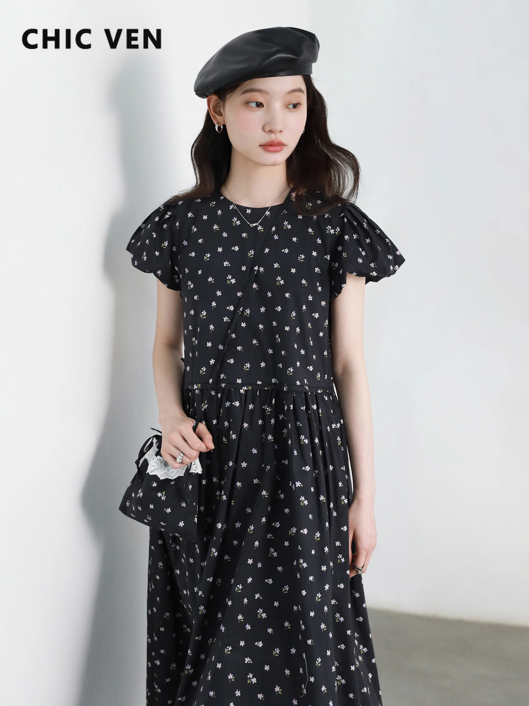 

Женские платья CHIC VEN, свободное повседневное платье трапециевидной формы с круглым вырезом и цветочным принтом, женское длинное платье, лето 2025