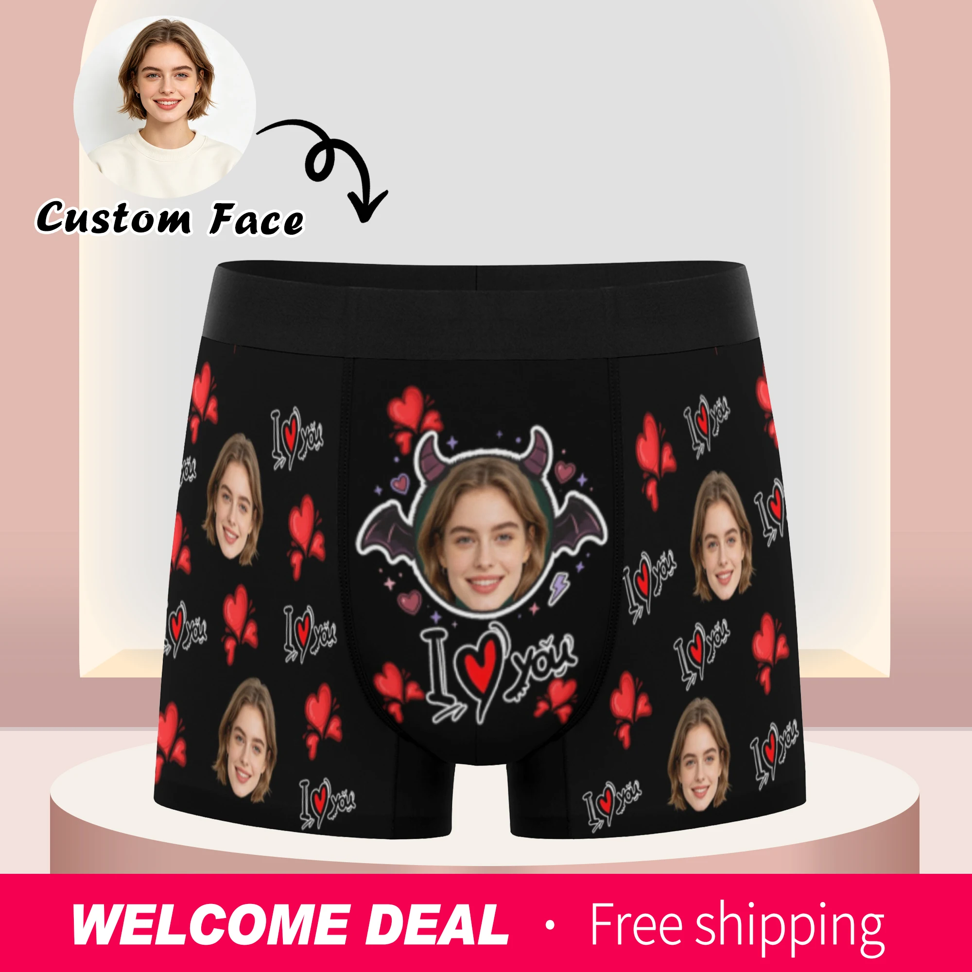 Personalized facial photos customized underwear  flat cornered men's Valentine's Day gift for husband  anniversary gift for fath