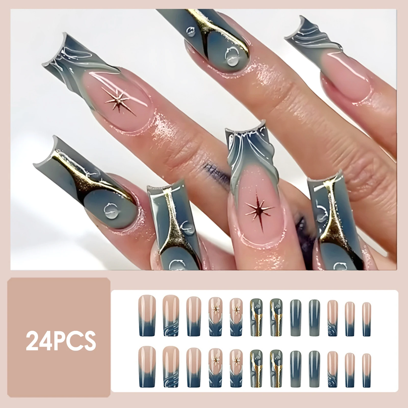 Retro Nude Long Fake Nails with French Tip Natural-looking Easy to Take on and Apply for Girlfriend Wife Women and Girl