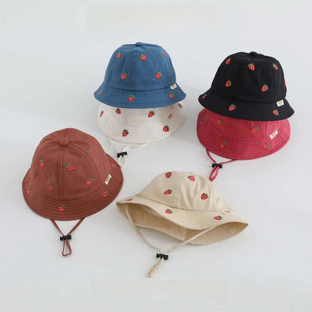 

Cute Strawberry Embroidered Baby Girls Hat Thin Sun Protection Kids Fisherman Hat Bucket Hat Children