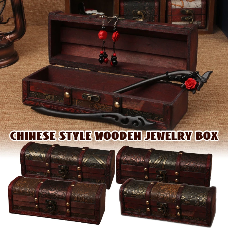 NEW Wooden Jewelry Box Antique Embossing Storage Box Hairpin Necklace Storage Display Container Case Chinese Gift Treasure Boxes