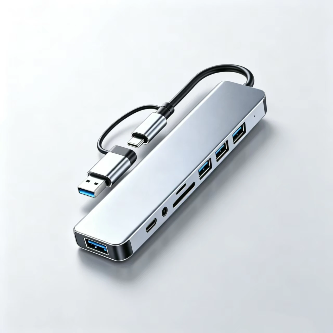 8‑in‑2 USB‑C Hub Adapter, Dual‑Interface USB C & USB‑A Plug, Multi‑Port Docking Station for Laptop Desktop PC